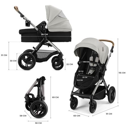 KINDERKRAFT - Kombinētais ratiņš 3 vienā MOOV 2 XL Air Grey