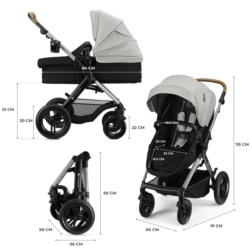 KINDERKRAFT - Kombinētais ratiņš 3 vienā MOOV 2 XL Air Grey