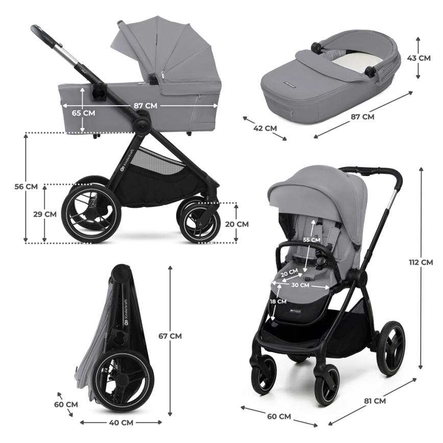 KINDERKRAFT - Kombinētie ratiņi 2in1 NEA 2 Platinum pelēka