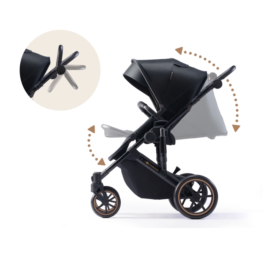 KINDERKRAFT - kombinētie ratiņi 2in1 PRIME 2 melna