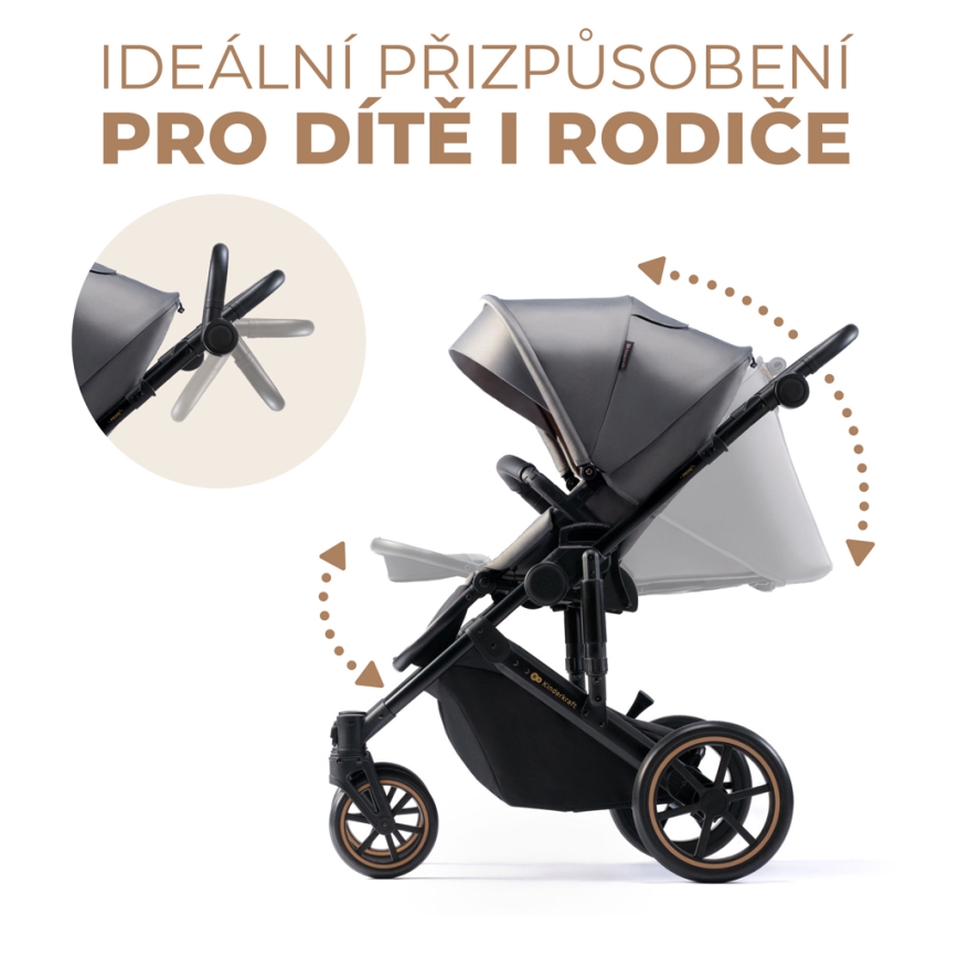 KINDERKRAFT - kombinētie ratiņi 2in1 PRIME 2 pelēka