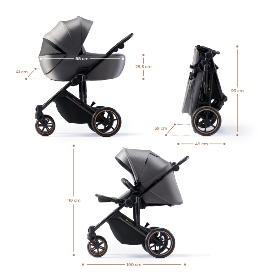 KINDERKRAFT - kombinētie ratiņi 2in1 PRIME 2 pelēka