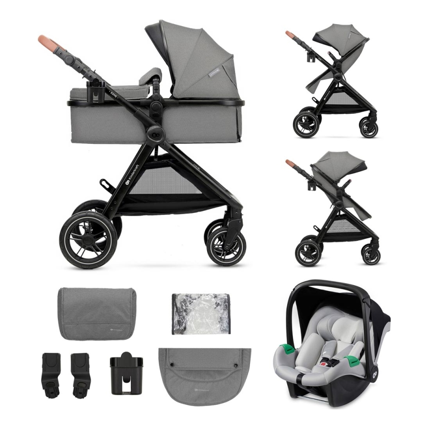 KINDERKRAFT - Kombinētie ratiņi 3in1 ESME Moonlight pelēka + autokrēsls MINK PRO