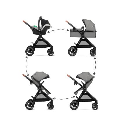 KINDERKRAFT - Kombinētie ratiņi 3in1 ESME Moonlight pelēka + autokrēsls MINK PRO