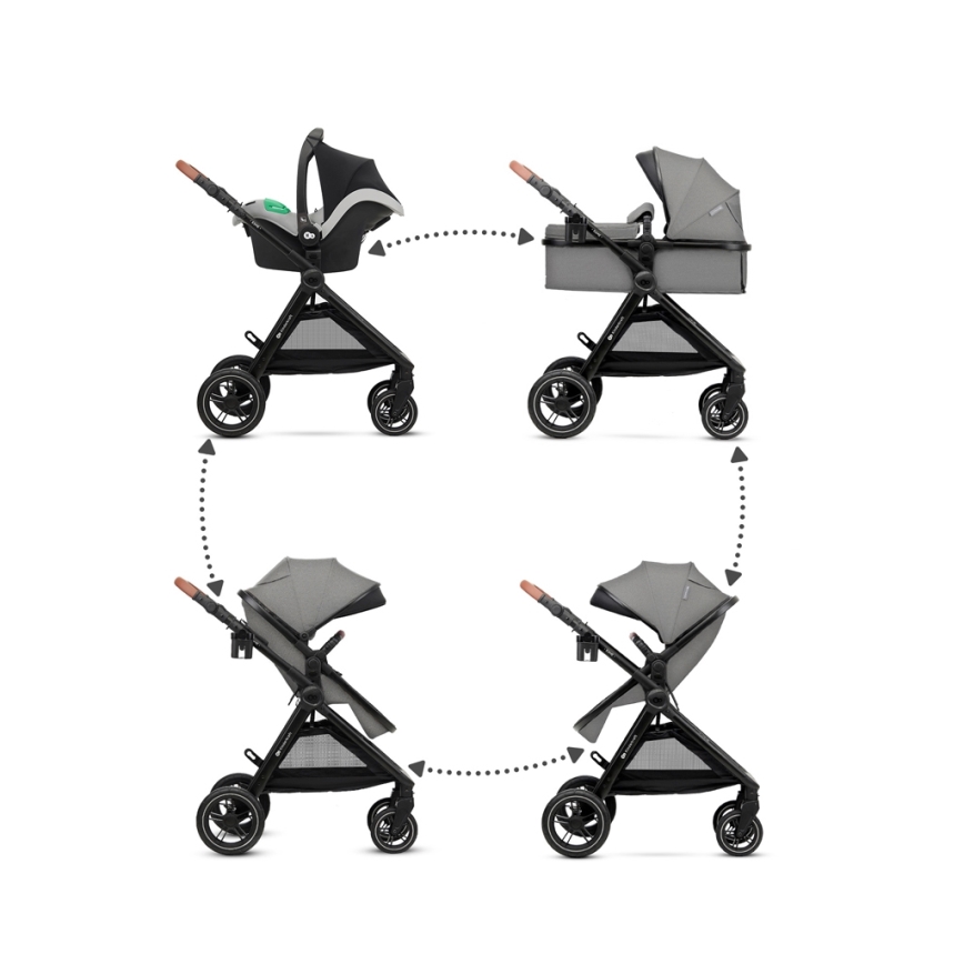 KINDERKRAFT - Kombinētie ratiņi 3in1 ESME Moonlight pelēka + autokrēsls MINK PRO