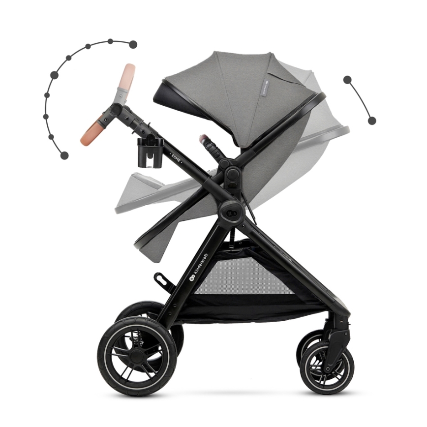 KINDERKRAFT - Kombinētie ratiņi 3in1 ESME Moonlight pelēka + autokrēsls MINK PRO