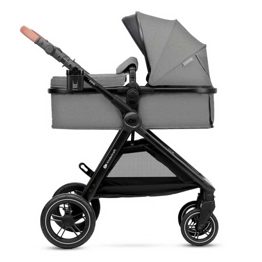 KINDERKRAFT - Kombinētie ratiņi 3in1 ESME Moonlight pelēka + autokrēsls MINK PRO