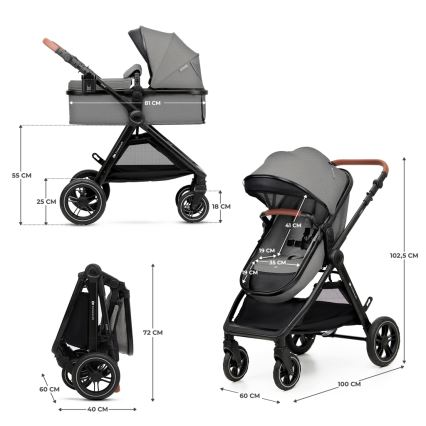 KINDERKRAFT - Kombinētie ratiņi 3in1 ESME Moonlight pelēka + autokrēsls MINK PRO