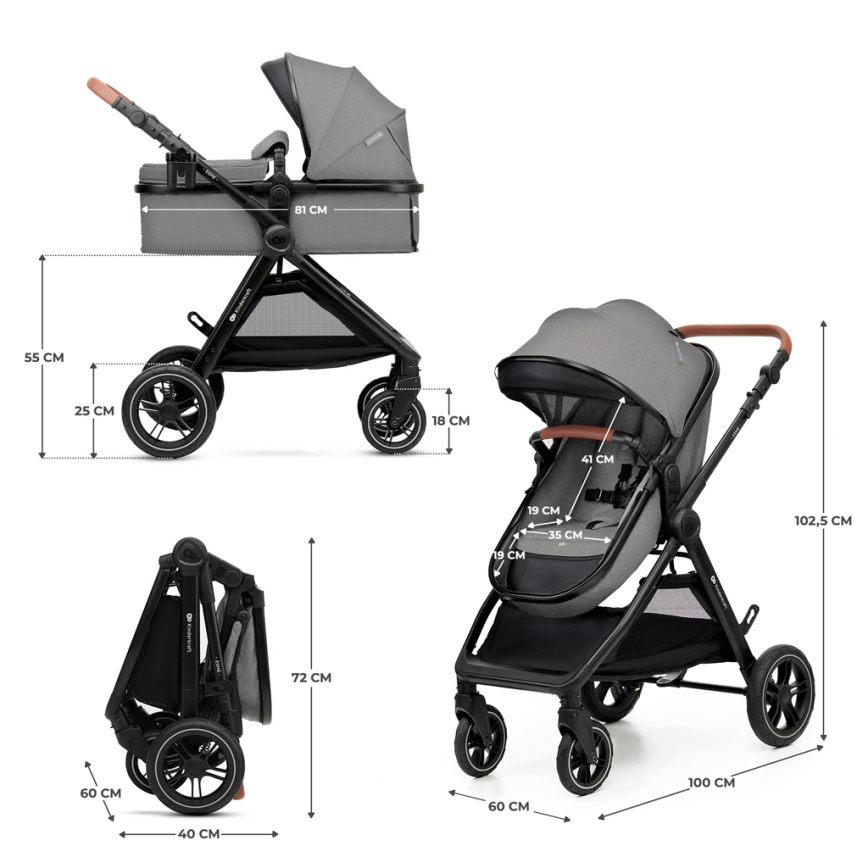 KINDERKRAFT - Kombinētie ratiņi 3in1 ESME Moonlight pelēka + autokrēsls MINK PRO