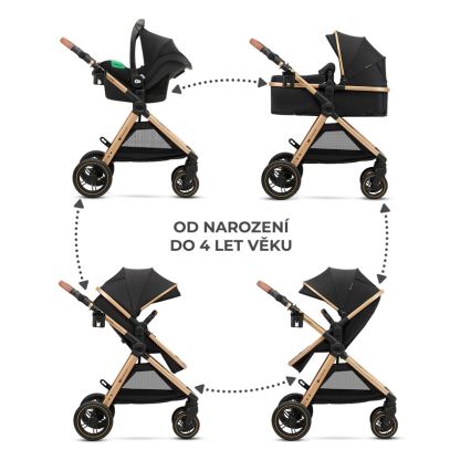 KINDERKRAFT - Kombinētie ratiņi 3in1 ESME Pure melna + autokrēsls MINK PRO