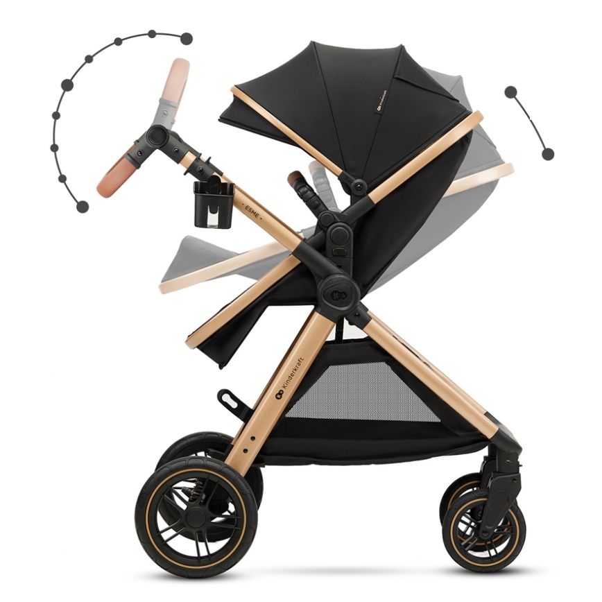 KINDERKRAFT - Kombinētie ratiņi 3in1 ESME Pure melna + autokrēsls MINK PRO