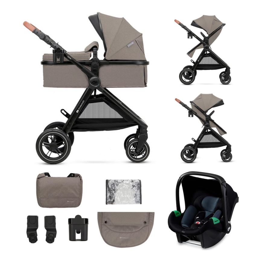 KINDERKRAFT - Kombinētie ratiņi 3in1 ESME Sand bēša + autokrēsls MINK PRO