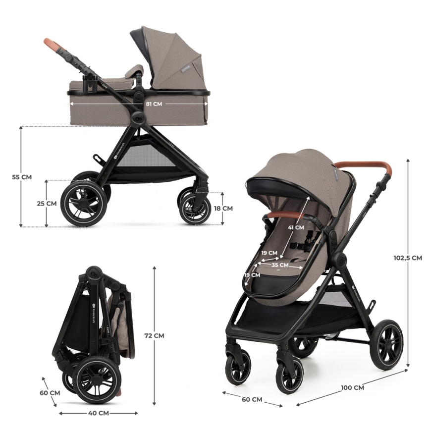 KINDERKRAFT - Kombinētie ratiņi 3in1 ESME Sand bēša + autokrēsls MINK PRO