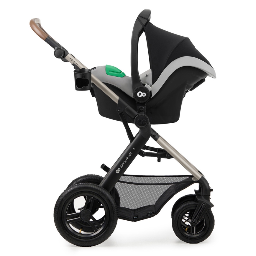 KINDERKRAFT - Kombinētie ratiņi 3in1 MOOV 2 AIR Moonlight pelēka + autokrēsls MINK PRO