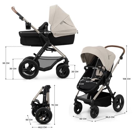 KINDERKRAFT - Kombinētie ratiņi 3in1 MOOV 2 AIR Moonlight pelēka + autokrēsls MINK PRO