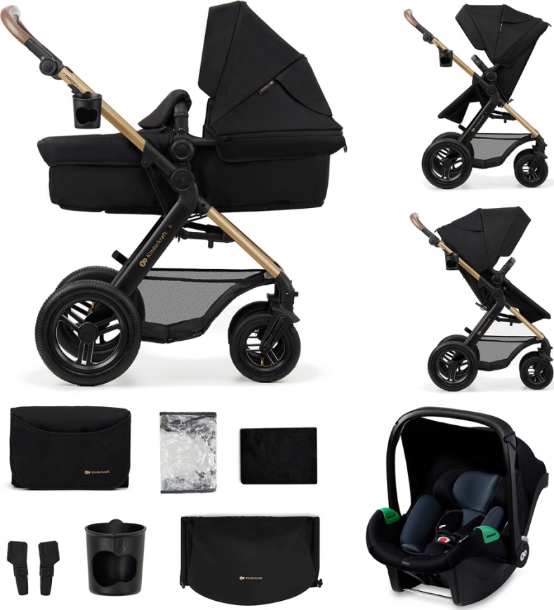 KINDERKRAFT - kombinētie ratiņi 3in1 MOOV 2 AIR Pure melna + autokrēsls MINK PRO
