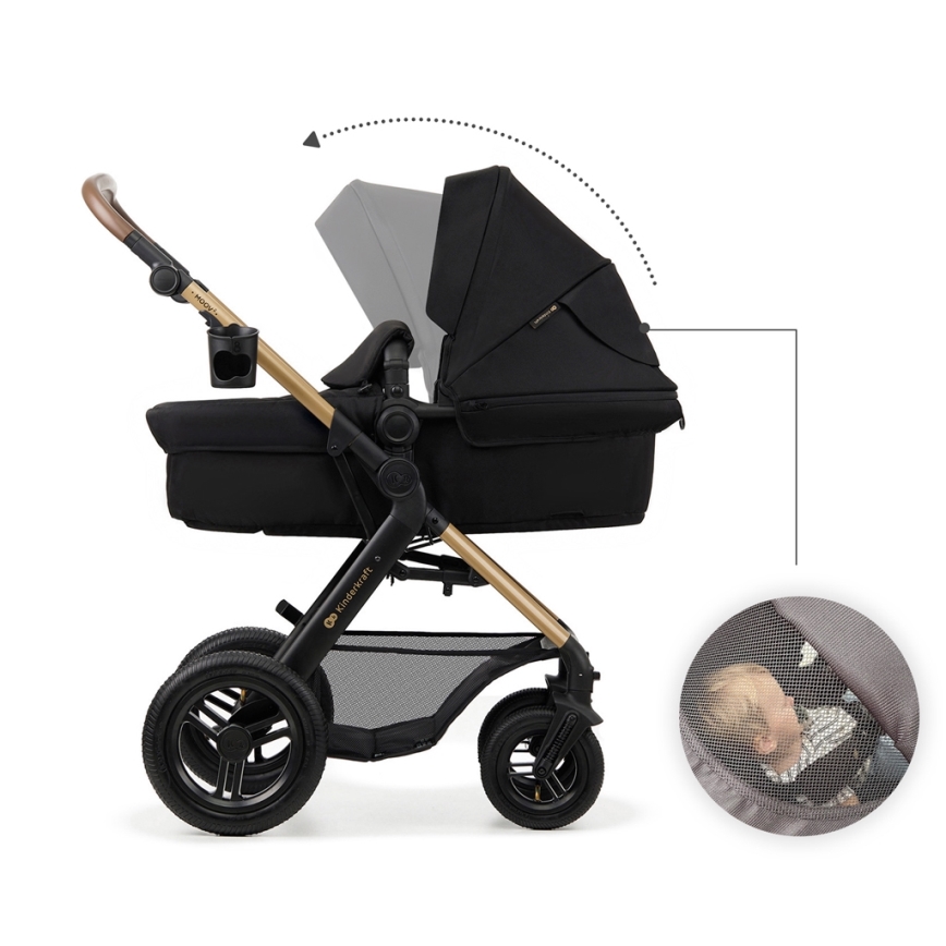 KINDERKRAFT - kombinētie ratiņi 3in1 MOOV 2 AIR Pure melna + autokrēsls MINK PRO