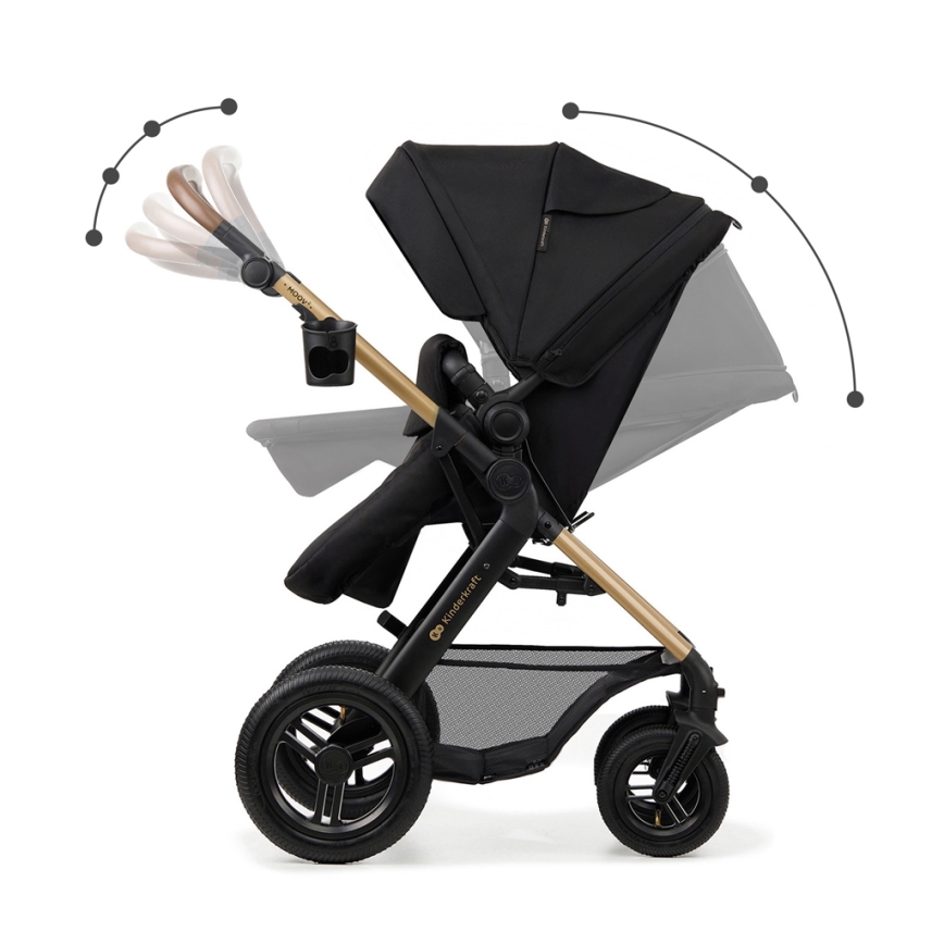 KINDERKRAFT - kombinētie ratiņi 3in1 MOOV 2 AIR Pure melna + autokrēsls MINK PRO