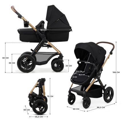 KINDERKRAFT - kombinētie ratiņi 3in1 MOOV 2 AIR Pure melna + autokrēsls MINK PRO