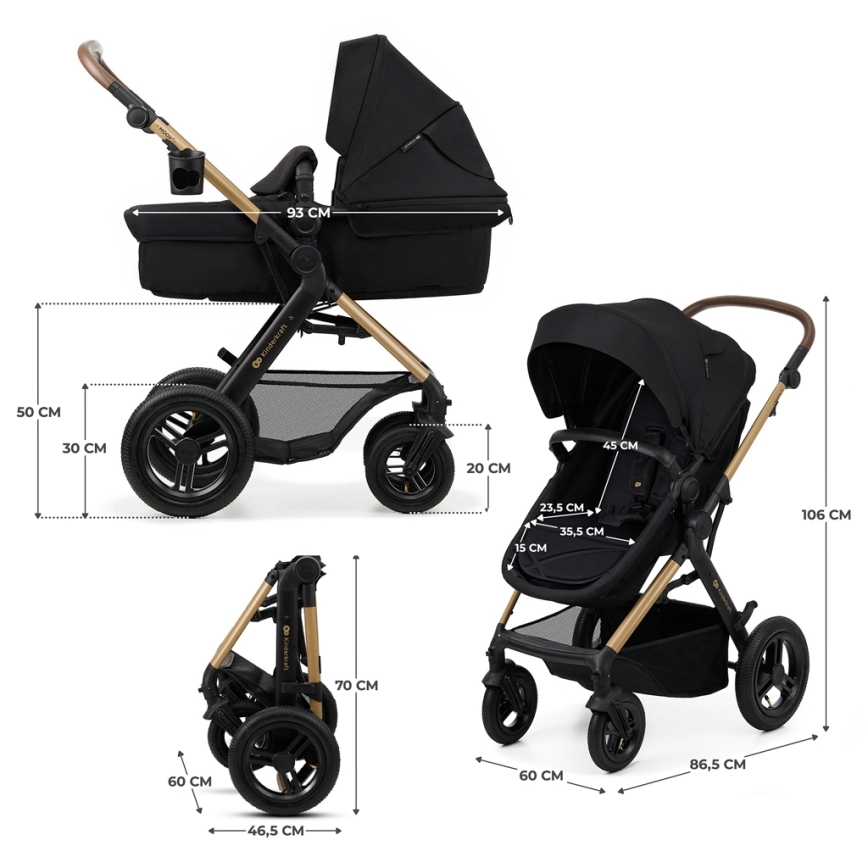 KINDERKRAFT - kombinētie ratiņi 3in1 MOOV 2 AIR Pure melna + autokrēsls MINK PRO