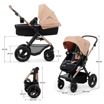 KINDERKRAFT - kombinētie ratiņi 3in1 MOOV 2 AIR Sand bēša + autokrēsls MINK PRO