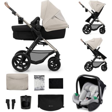 KINDERKRAFT - kombinētie ratiņi 3in1 MOOV 2 Moonlight pelēka + autokrēsls MINK PRO