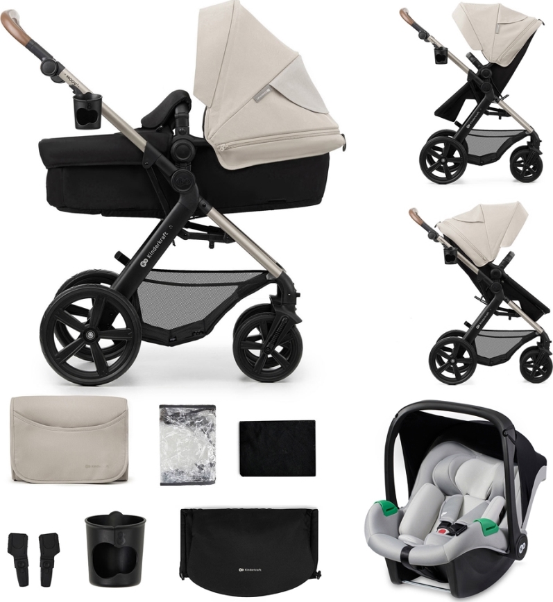 KINDERKRAFT - kombinētie ratiņi 3in1 MOOV 2 Moonlight pelēka + autokrēsls MINK PRO