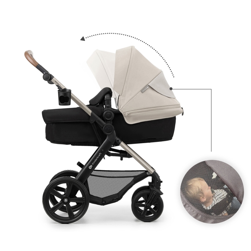 KINDERKRAFT - kombinētie ratiņi 3in1 MOOV 2 Moonlight pelēka + autokrēsls MINK PRO