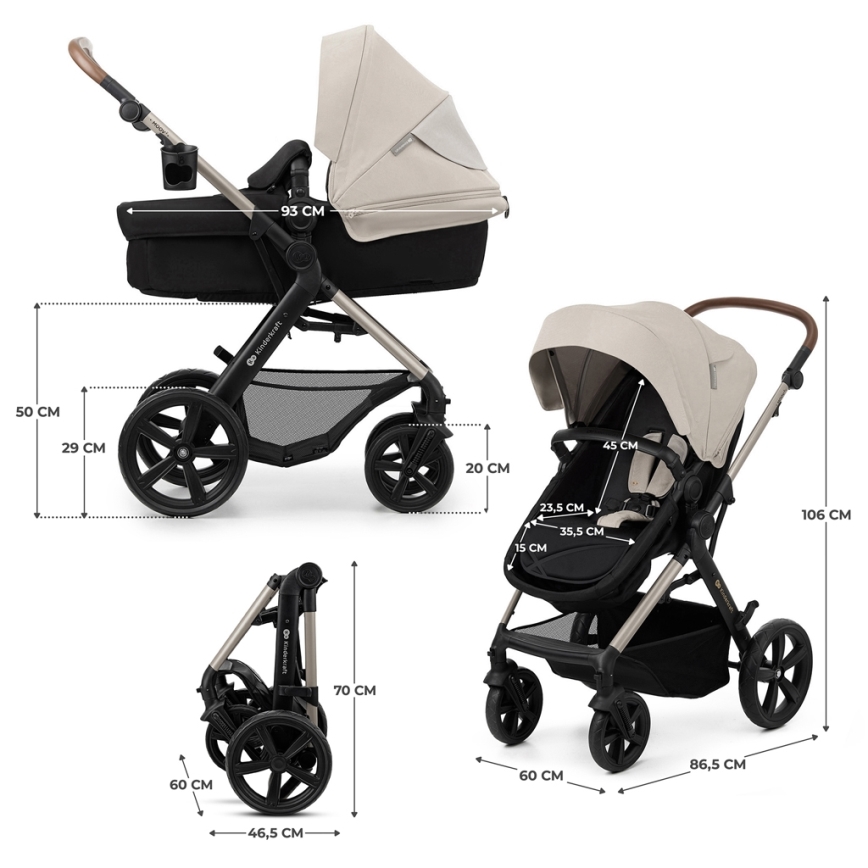 KINDERKRAFT - kombinētie ratiņi 3in1 MOOV 2 Moonlight pelēka + autokrēsls MINK PRO