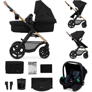 KINDERKRAFT - kombinētie ratiņi 3in1 MOOV 2 Pure melna + autokrēsls MINK PRO