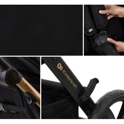 KINDERKRAFT - kombinētie ratiņi 3in1 MOOV 2 Pure melna + autokrēsls MINK PRO