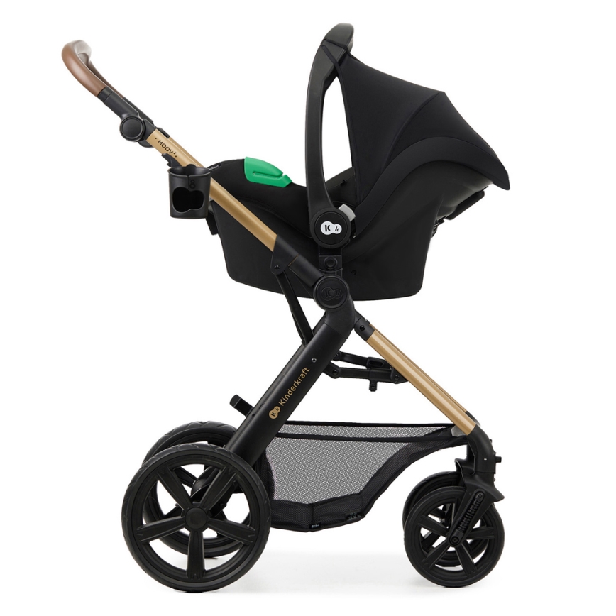 KINDERKRAFT - kombinētie ratiņi 3in1 MOOV 2 Pure melna + autokrēsls MINK PRO