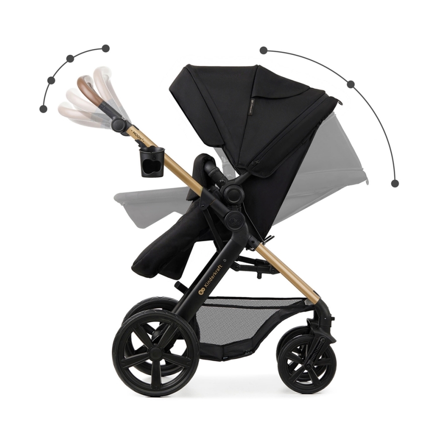 KINDERKRAFT - kombinētie ratiņi 3in1 MOOV 2 Pure melna + autokrēsls MINK PRO