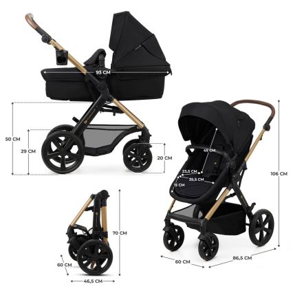 KINDERKRAFT - kombinētie ratiņi 3in1 MOOV 2 Pure melna + autokrēsls MINK PRO