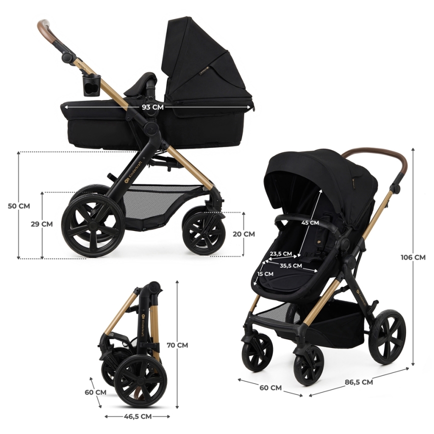 KINDERKRAFT - kombinētie ratiņi 3in1 MOOV 2 Pure melna + autokrēsls MINK PRO