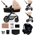 KINDERKRAFT - kombinētie ratiņi 3in1 MOOV 2 Sand bēša + autokrēsls MINK PRO