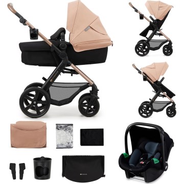 KINDERKRAFT - kombinētie ratiņi 3in1 MOOV 2 Sand bēša + autokrēsls MINK PRO