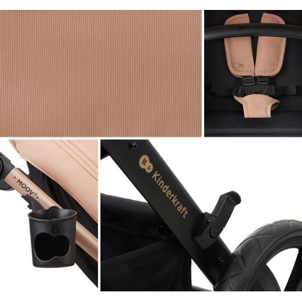 KINDERKRAFT - kombinētie ratiņi 3in1 MOOV 2 Sand bēša + autokrēsls MINK PRO