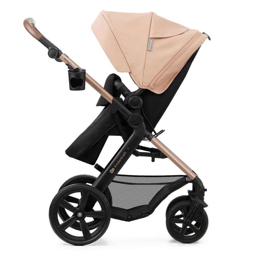 KINDERKRAFT - kombinētie ratiņi 3in1 MOOV 2 Sand bēša + autokrēsls MINK PRO