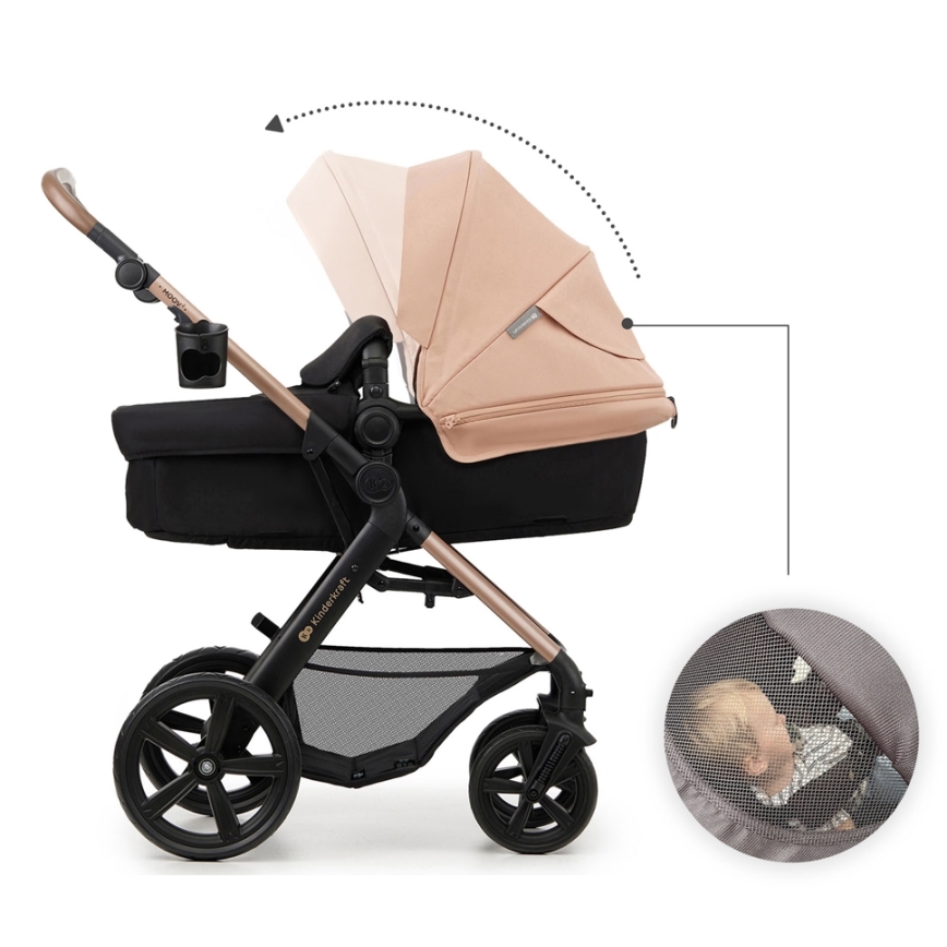 KINDERKRAFT - kombinētie ratiņi 3in1 MOOV 2 Sand bēša + autokrēsls MINK PRO