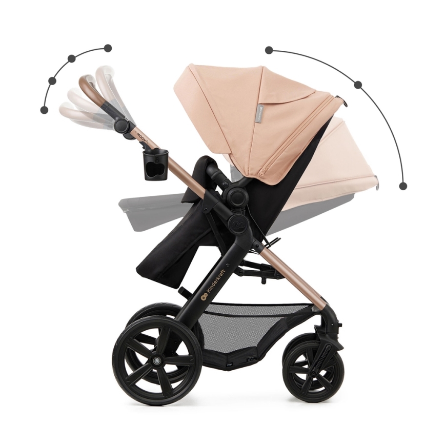 KINDERKRAFT - kombinētie ratiņi 3in1 MOOV 2 Sand bēša + autokrēsls MINK PRO