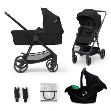 KINDERKRAFT - Kombinētie ratiņi 3in1 NEWLY Klasiska melna  + autokrēsls MINK PRO