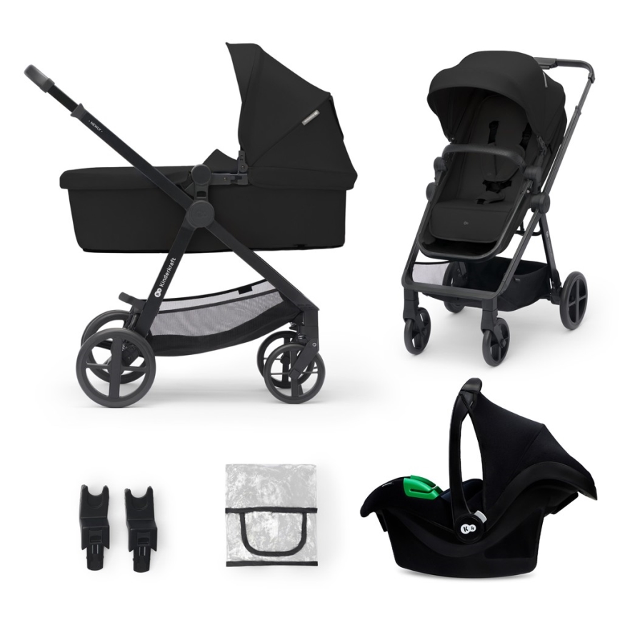 KINDERKRAFT - Kombinētie ratiņi 3in1 NEWLY Klasiska melna  + autokrēsls MINK PRO