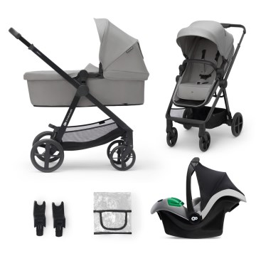 KINDERKRAFT - Kombinētie ratiņi 3in1 NEWLY Moonlight pelēka  + autokrēsls MINK PRO