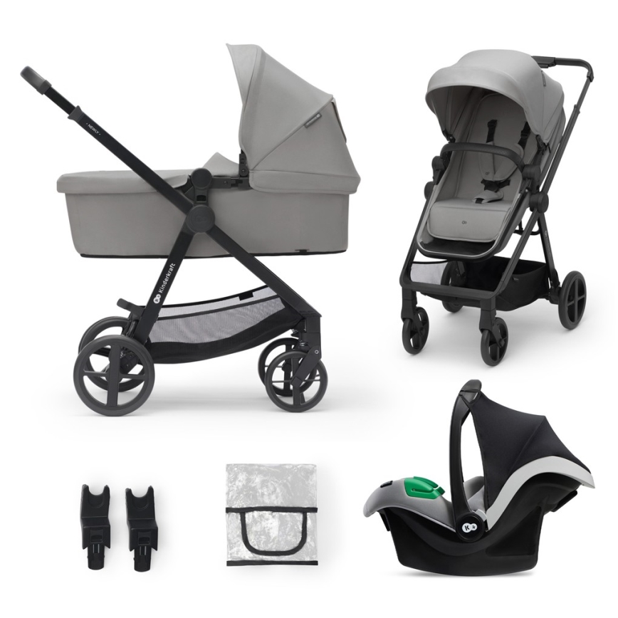 KINDERKRAFT - Kombinētie ratiņi 3in1 NEWLY Moonlight pelēka  + autokrēsls MINK PRO