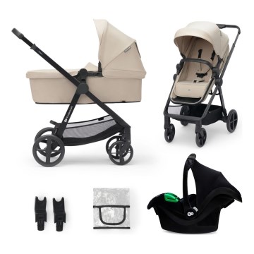 KINDERKRAFT - Kombinētie ratiņi 3in1 NEWLY Sand bēša + autokrēsls MINK PRO
