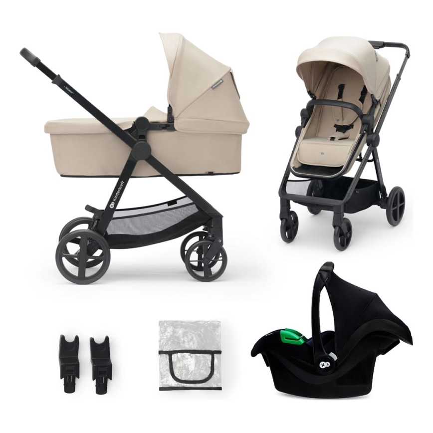 KINDERKRAFT - Kombinētie ratiņi 3in1 NEWLY Sand bēša + autokrēsls MINK PRO