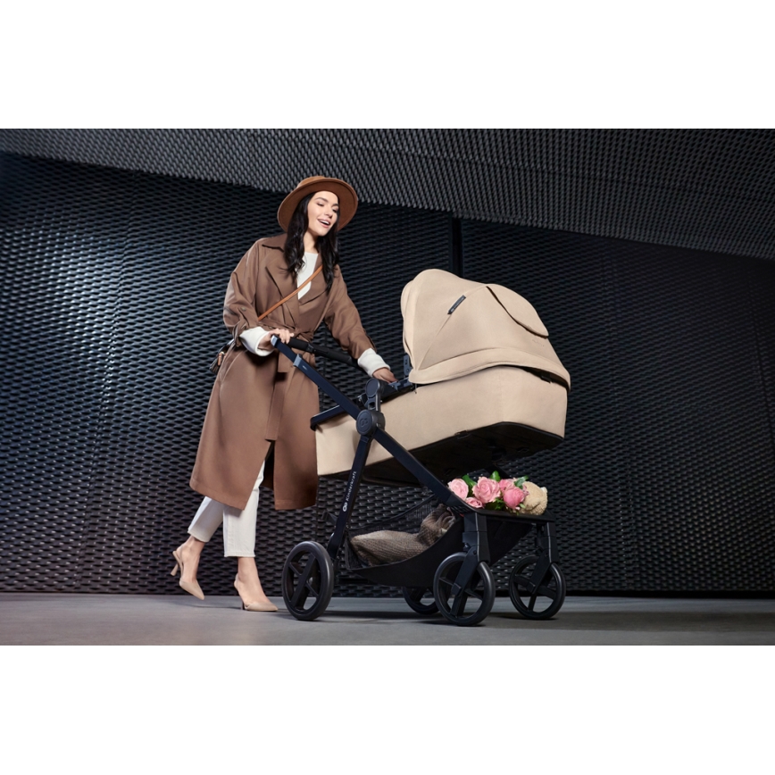 KINDERKRAFT - Kombinētie ratiņi 4in1 NEWLY Klasiska bēša + autokrēsls MINK PRO ar pamatni ISOFIX