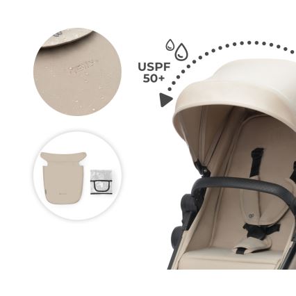 KINDERKRAFT - Kombinētie ratiņi 4in1 NEWLY Klasiska bēša + autokrēsls MINK PRO ar pamatni ISOFIX