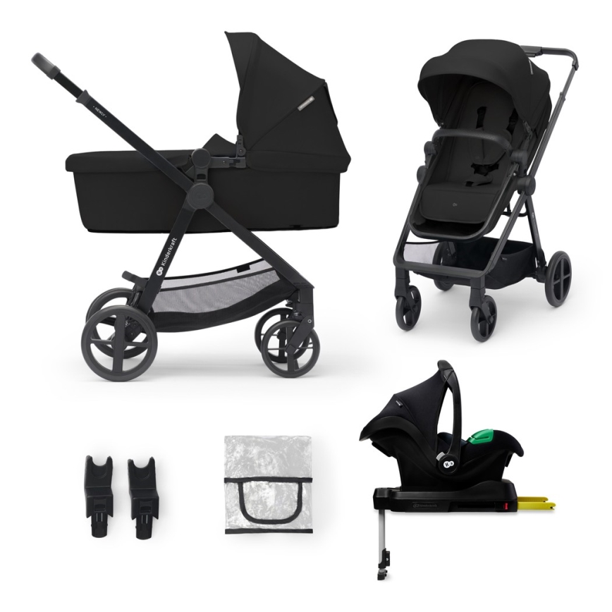 KINDERKRAFT - Kombinētie ratiņi 4v1 NEWLY Klasiska melna + autokrēsls MINK PRO ar pamatni ISOFIX